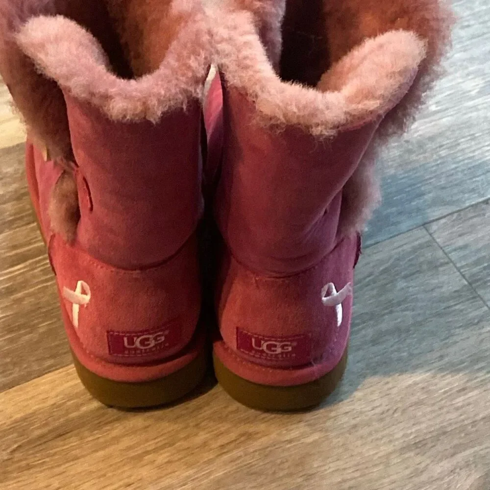 UGG Australia Pink Ribbon Tall Boots Womens Size 7 Suede Sheepskin EU 38